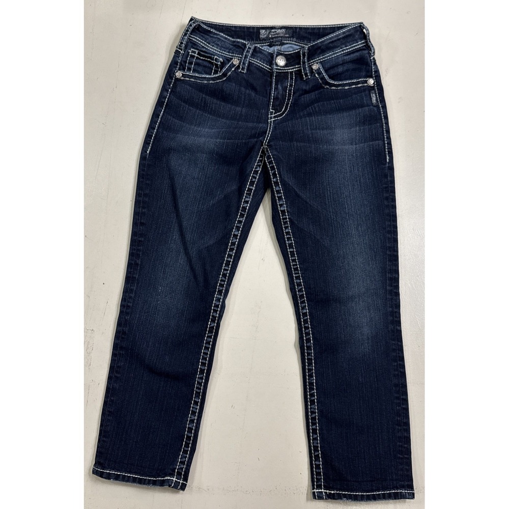 Silver Jeans Suki High Capri Womens Size 28 Dark Wash Thick Stitch